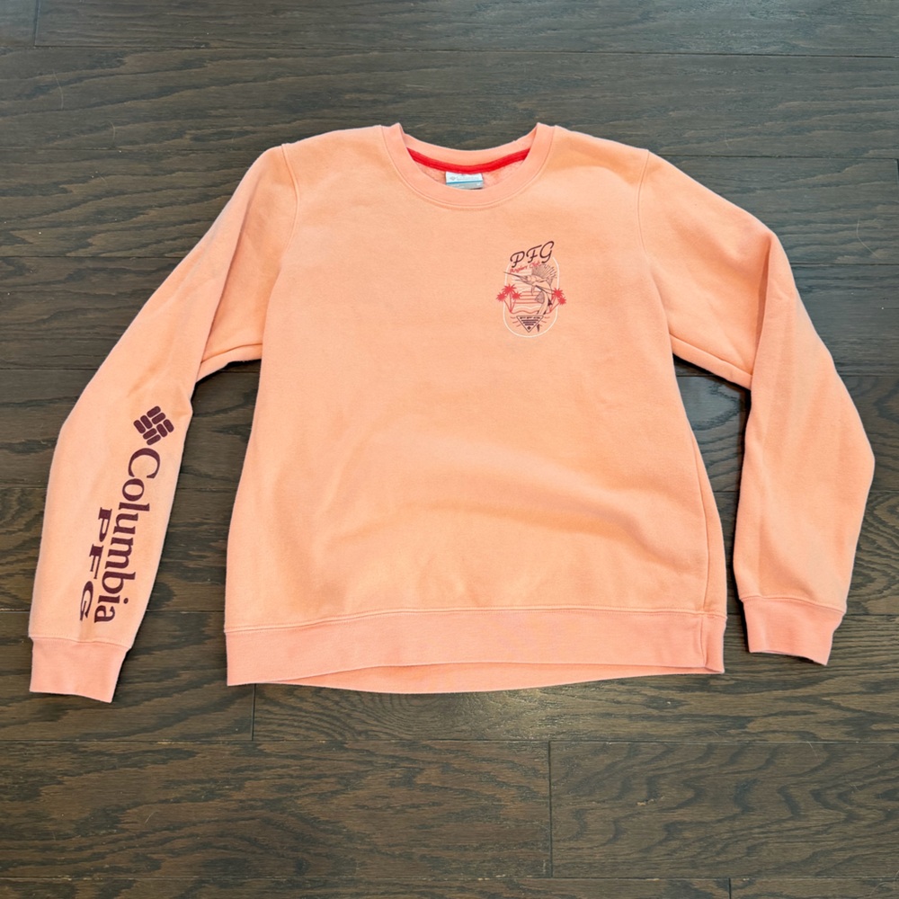 COLUMBIA PFG Anglers Club Crewneck Sweatshirt Tiki Pink/peach Size Medium